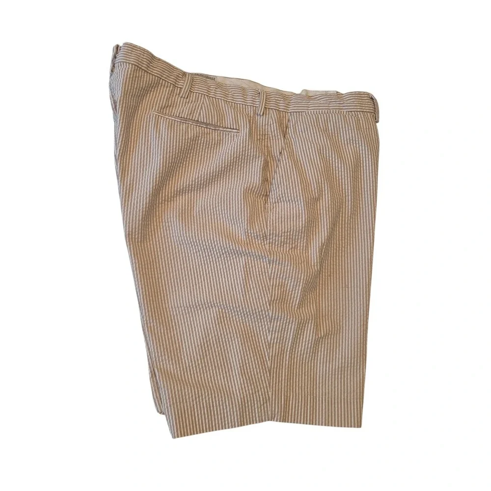 Polo Ralph Lauren Mens Seersucker Shorts Tan White Striped Cotton 40